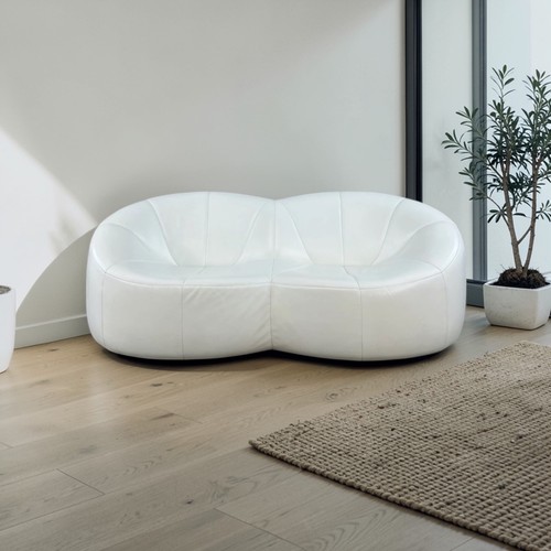 Sofa settee white leather - sofa,